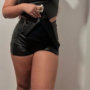 Black leather mini skirt with built in shorts